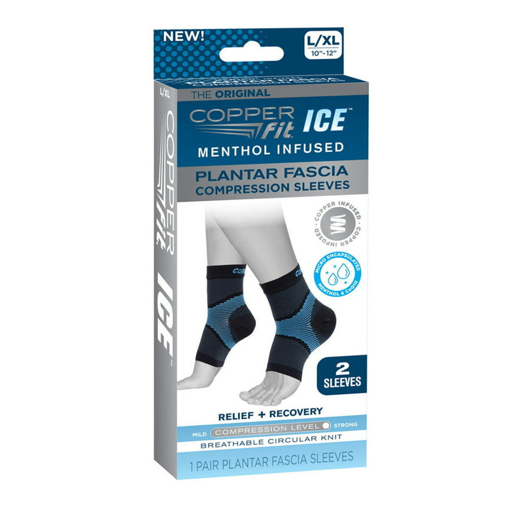 Copper Fit Ice Plantar Fascia Compression Foot and Ankle Sleeve Infused With Menthol, 1 Pair